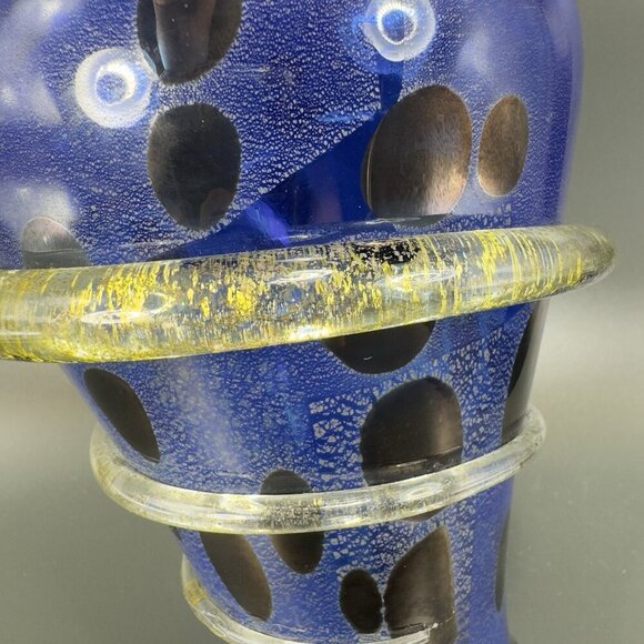 2001 Cliff Goodman Art Glass Vase Vessel Spiral Cobalt Blue Gold Specks Signed - Picture 4 of 16